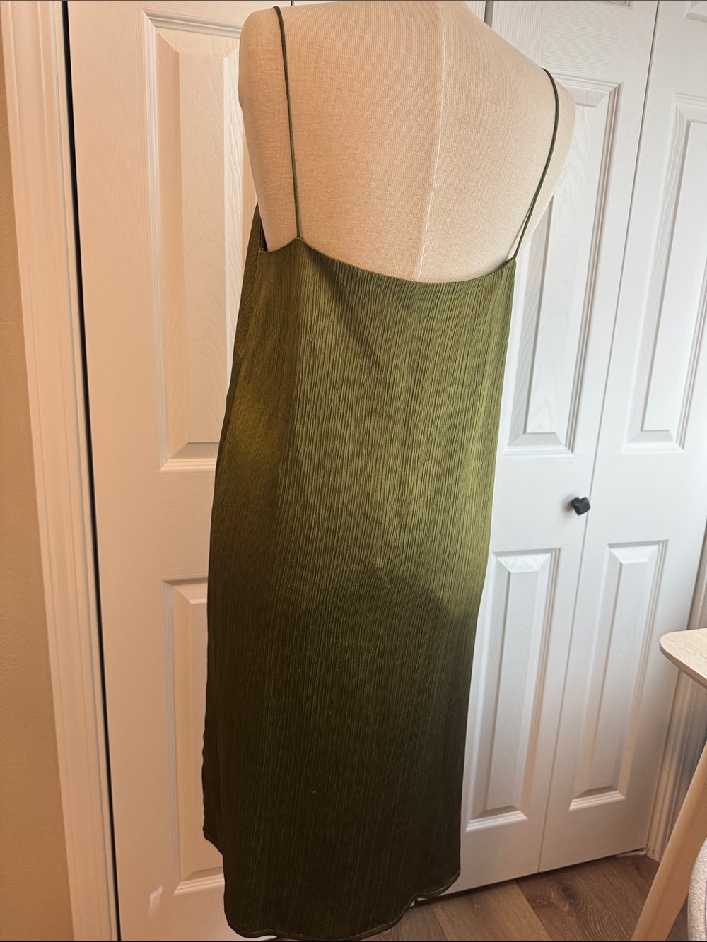 Reformation Silk Olive Green Slip Midi Dress with Spaghetti Straps - Picture 3 of 3